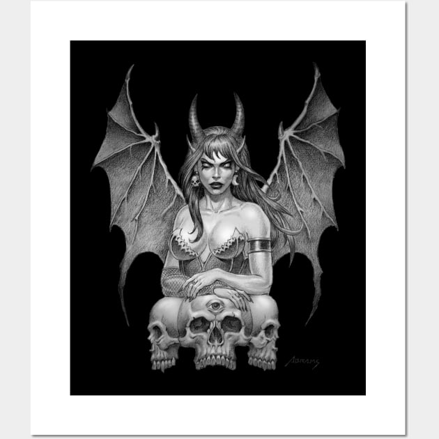 Demonlady with 3 Skulls Wall Art by Paul_Abrams